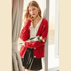 欧芮儿复古麻花针织衫女新款洋气短款开衫百搭外套外穿