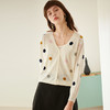 欧芮儿春新款长袖V领开衫毛衣女气质内搭打底波点针织衫 商品缩略图1