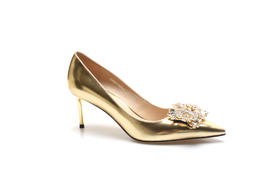 豪麟名鞋奥莱迪嘉女装金属胎牛皮革时尚气质皮鞋DJKDA11WP014金色  原价1960元