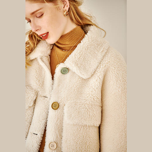 欧芮儿爱美利奴羊剪绒轻熟风短外套女2022春装新款翻领羊羔绒皮草 商品图2