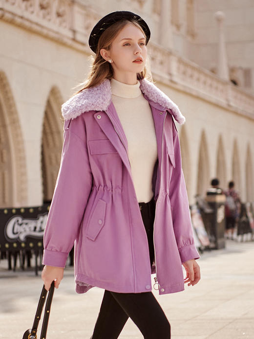 欧芮儿羽绒服女冬季新款修身显瘦收腰白鸭绒洋气紫色中长款 商品图0