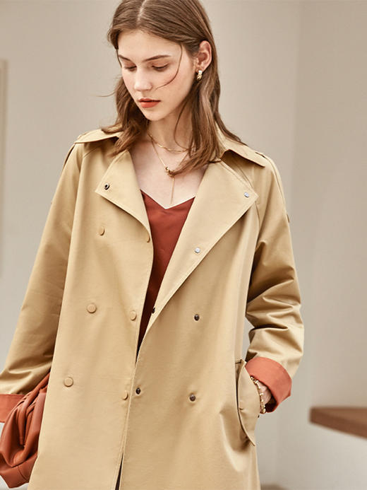 欧芮儿英伦风中长款风衣女新款系带宽松外套翻领大衣 商品图1