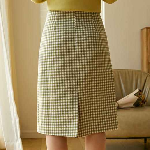欧芮儿春新款高腰显瘦格子半身裙女中长款复古不规则包臀裙 商品图1