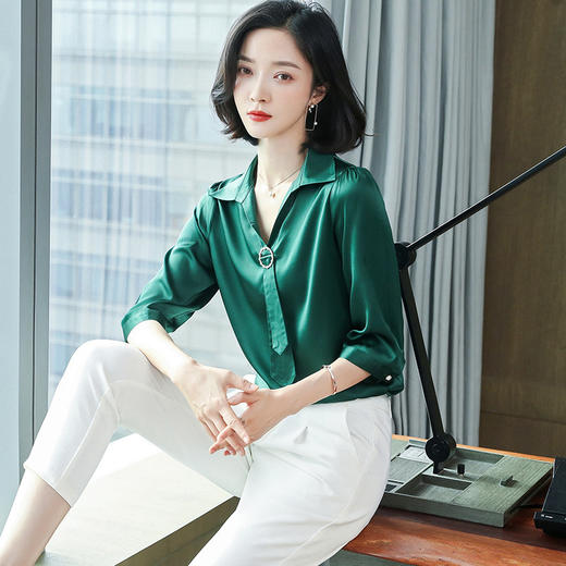 上海旗袍厂ASE-9021圆领时尚气质真丝衬衫 商品图1