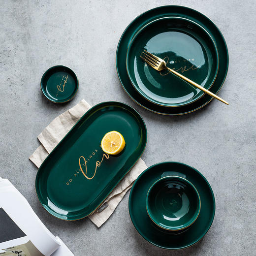 摩登主妇原创love北欧风金边家用陶瓷碗盘碟套装餐盘饭汤碗吃饭碗 商品图1