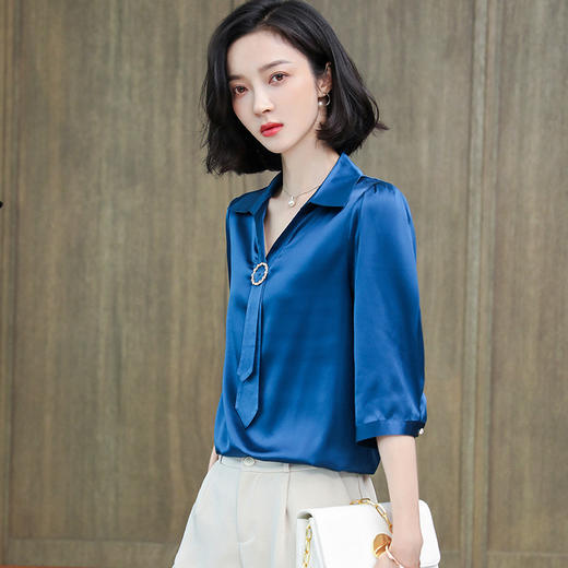 上海旗袍厂ASE-9021圆领时尚气质真丝衬衫 商品图2