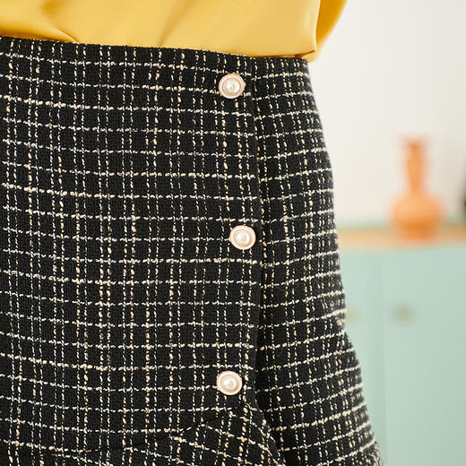 欧芮儿春新款高腰显瘦格子半身裙女小香风短裙不规则鱼尾裙 商品图3