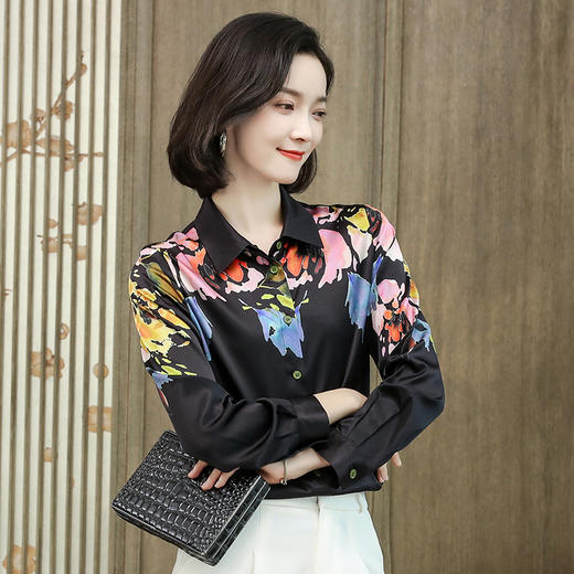 上海旗袍厂ASE-9025印花立领时尚真丝衬衫 商品图3