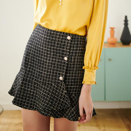 欧芮儿春新款高腰显瘦格子半身裙女小香风短裙不规则鱼尾裙 商品图2