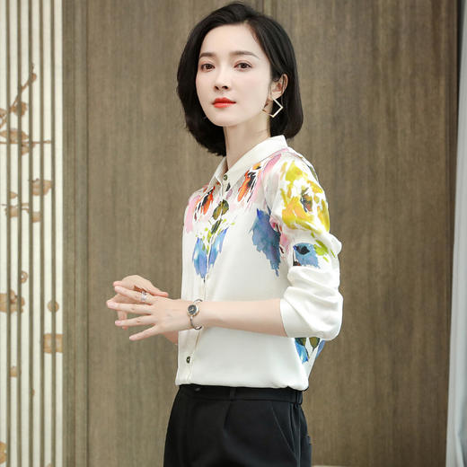 上海旗袍厂ASE-9025印花立领时尚真丝衬衫 商品图2