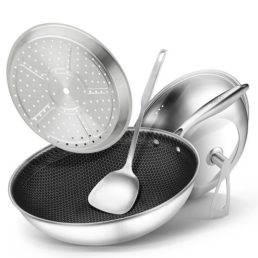 j-debo 德铂304不锈钢蜂窝炒锅不粘锅多用锅32cm - debo德铂厨具