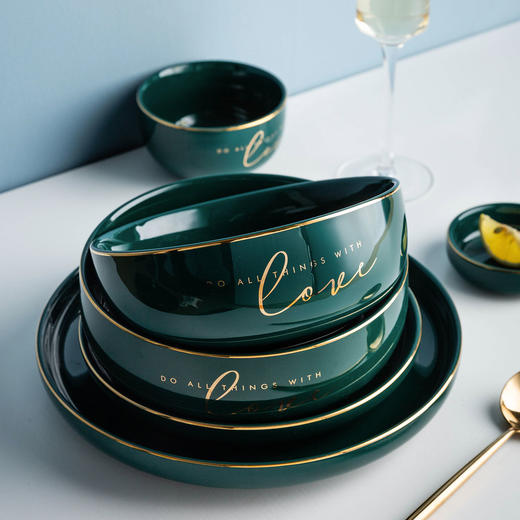 摩登主妇原创love北欧风金边家用陶瓷碗盘碟套装餐盘饭汤碗吃饭碗 商品图0