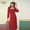 【最后一天】欧芮儿春新款七分袖不规则V领波点红色雪纺连衣裙女中长款 商品缩略图0