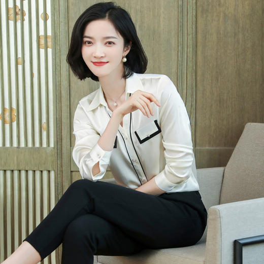 上海旗袍厂ASE-9012单排扣小型V领时尚真丝衬衫 商品图3