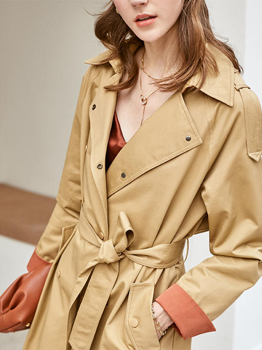 欧芮儿英伦风中长款风衣女新款系带宽松外套翻领大衣 商品图2