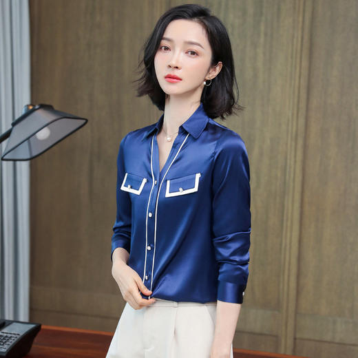 上海旗袍厂ASE-9012单排扣小型V领时尚真丝衬衫 商品图0