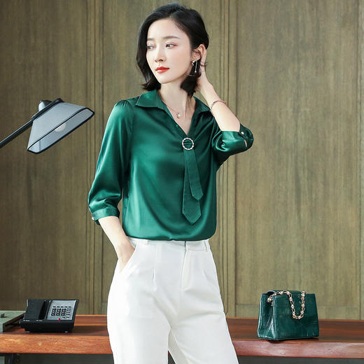 上海旗袍厂ASE-9021圆领时尚气质真丝衬衫 商品图3