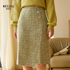 欧芮儿春新款高腰显瘦格子半身裙女中长款复古不规则包臀裙 商品缩略图0