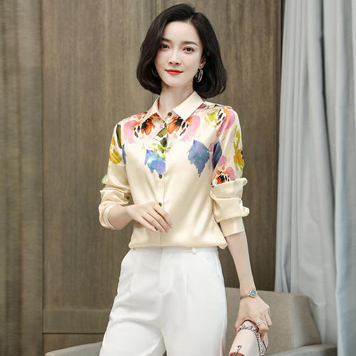 上海旗袍厂ASE-9025印花立领时尚真丝衬衫 商品图0