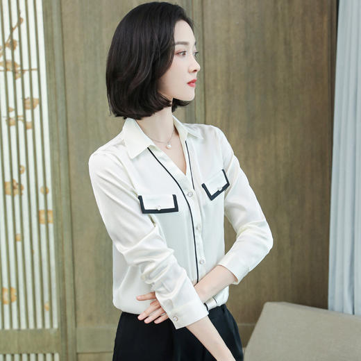 上海旗袍厂ASE-9012单排扣小型V领时尚真丝衬衫 商品图2