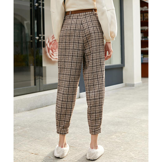 欧芮儿春新款高腰复古格子休闲裤女显瘦哈伦裤修身束脚裤 商品图2