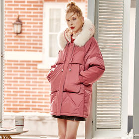 欧芮儿气质优雅大毛领中长款外套女冬季新款显瘦连帽羽绒服