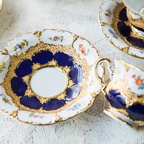 欧式古董重鎏金带花皇家咖啡杯碟