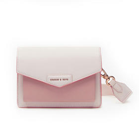 CHARLES&KEITH 小CK 简约信封女士浅粉色翻盖单肩包宽肩带