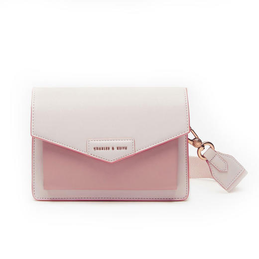 CHARLES&KEITH 小CK 简约信封女士浅粉色翻盖单肩包宽肩带 商品图0