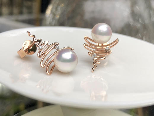 「日出」Akoya珍珠钻石不对称耳钉 商品图1
