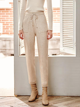 欧芮儿杏色休闲裤女夏季季2022新款杏色保暖宽松显瘦百搭外穿长裤