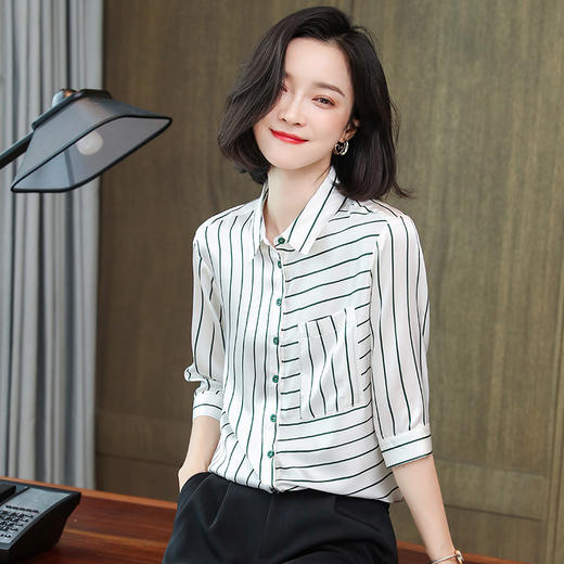 上海旗袍厂ASE-9003条纹气质时尚真丝衬衫 商品图2