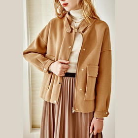 欧芮儿双面呢短款外套女2021冬季新款气质复古小个子羊毛大衣