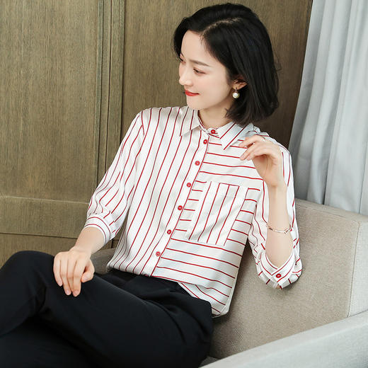 上海旗袍厂ASE-9003条纹气质时尚真丝衬衫 商品图3