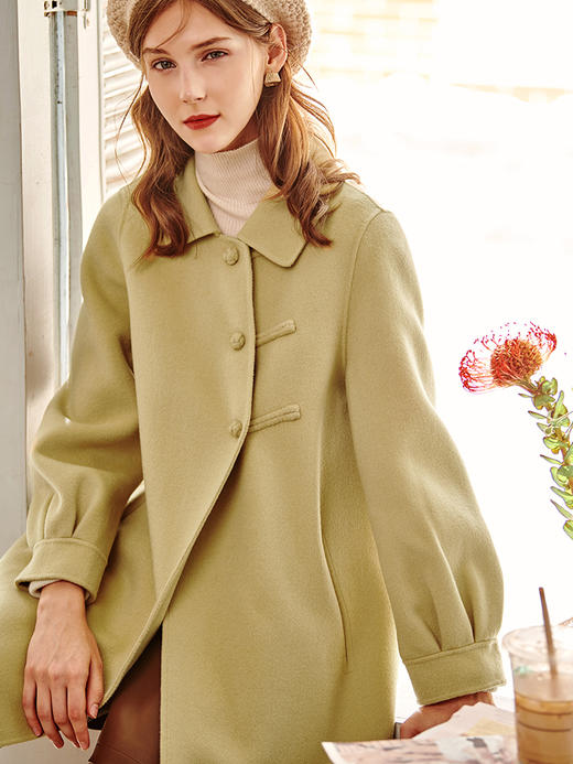 欧芮儿长双面呢外套黄色 商品图1