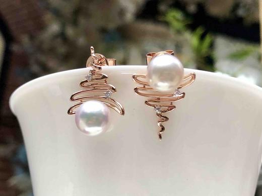 「日出」Akoya珍珠钻石不对称耳钉 商品图0