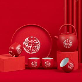 结婚茶具套装新婚礼物高档嫁妆喜庆家用送人陶瓷红色茶壶茶杯婚庆