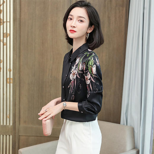 上海旗袍厂ASE-9096 复古印花立领真丝衬衫 商品图3