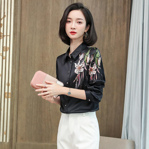 上海旗袍厂ASE-9096 复古印花立领真丝衬衫 商品图2