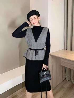 美约时尚假两件套连衣裙