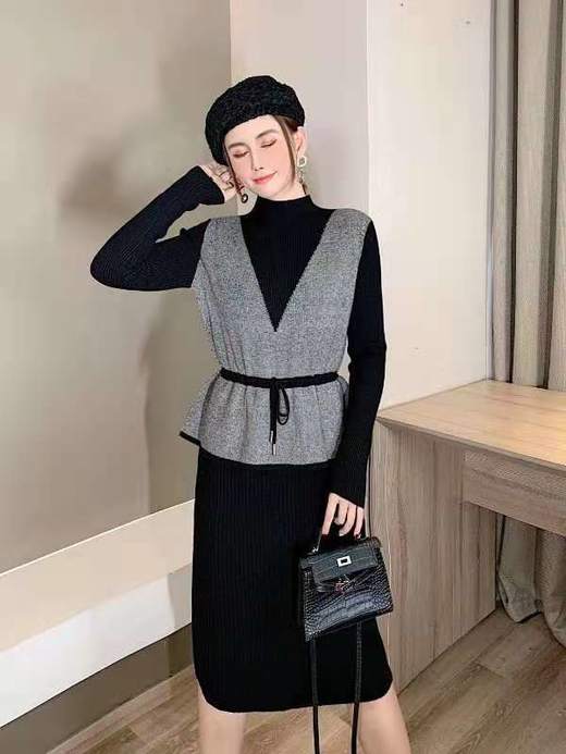 美约时尚假两件套连衣裙 商品图0