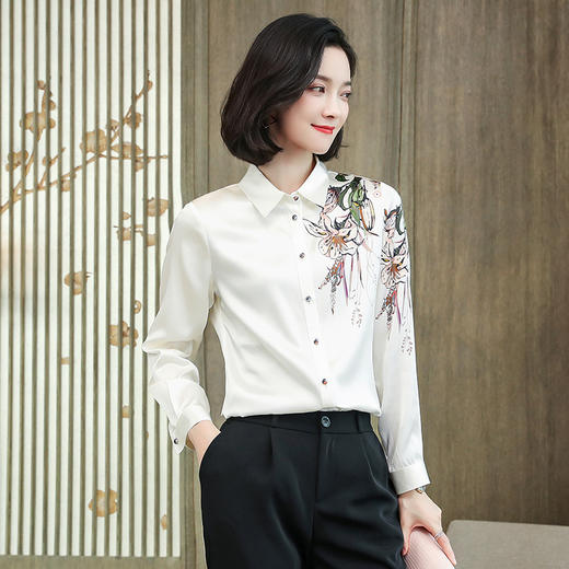 上海旗袍厂ASE-9096 复古印花立领真丝衬衫 商品图7
