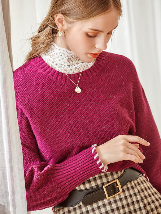 欧芮儿闪光丝毛针织衫女春新款圆领套头宽松显瘦气质百搭减龄上衣 商品图1