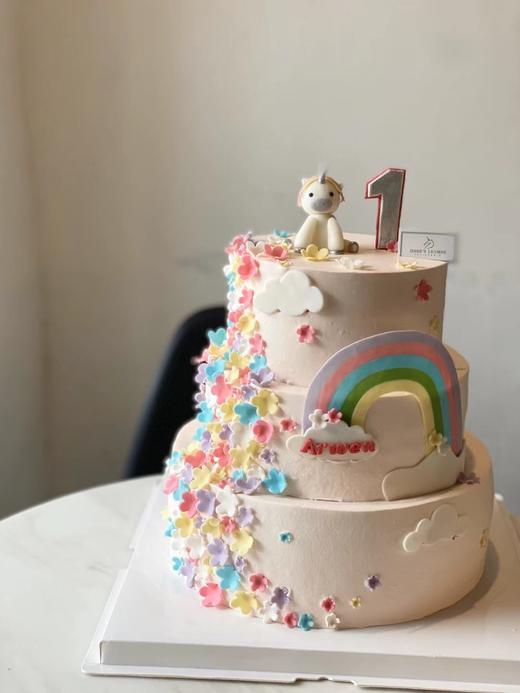 独角兽翻糖花奶油蛋糕 商品图0