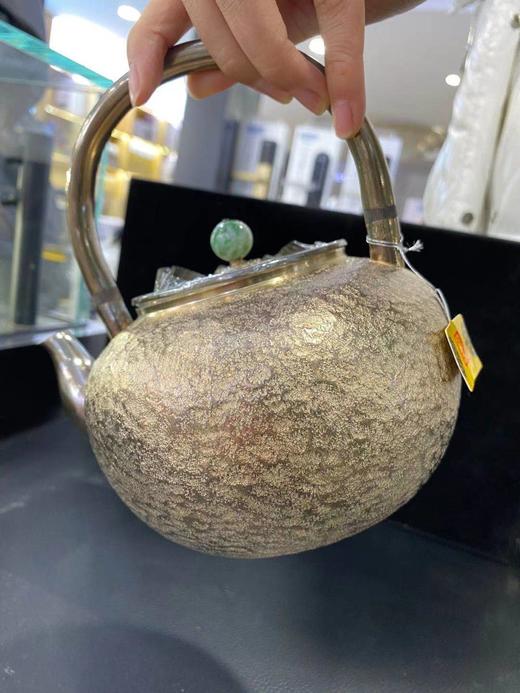 璞圣堂 宝珠隔热石纹壶 S211  纯手工银器纯银999烧水壶 日本汤沸银瓶 口打出银壶茶具 商品图5