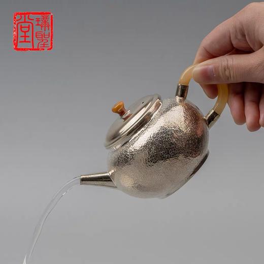 璞聖堂 玉把望月水平壶 H113 纯银999泡茶壶日本急须泡瓶 沏茶银壶银器银茶具 商品图0