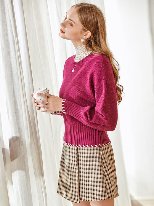 欧芮儿闪光丝毛针织衫女春新款圆领套头宽松显瘦气质百搭减龄上衣 商品图2