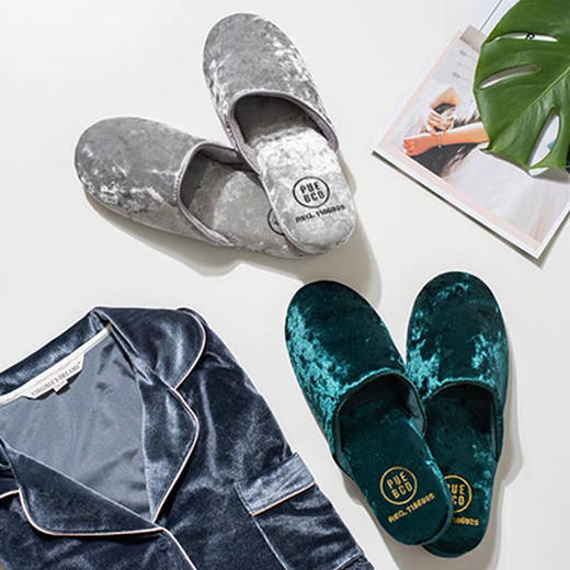 日本PUEBCO2019新款丝绒家居拖鞋-室内天鹅绒麂皮刺绣INS网红拖鞋-会员6折 商品图2