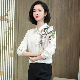 上海旗袍厂ASE-9096 复古印花立领真丝衬衫