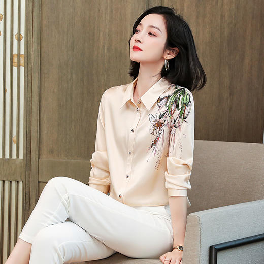 上海旗袍厂ASE-9096 复古印花立领真丝衬衫 商品图4